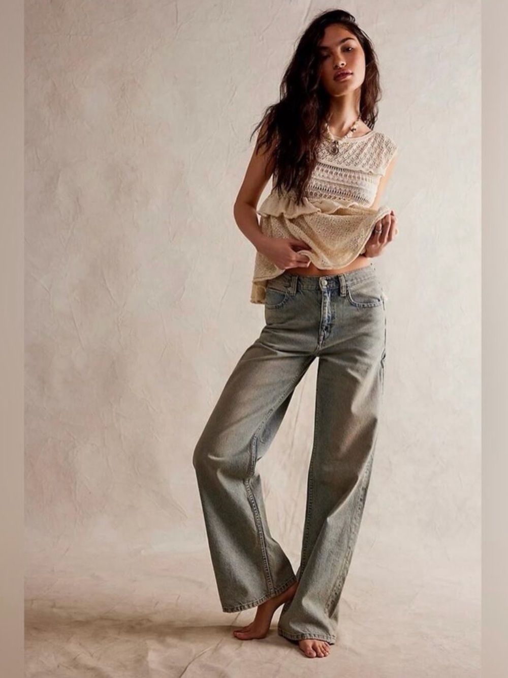 Free People High-Rise Wide Leg Jeans in Faded Blue-Green